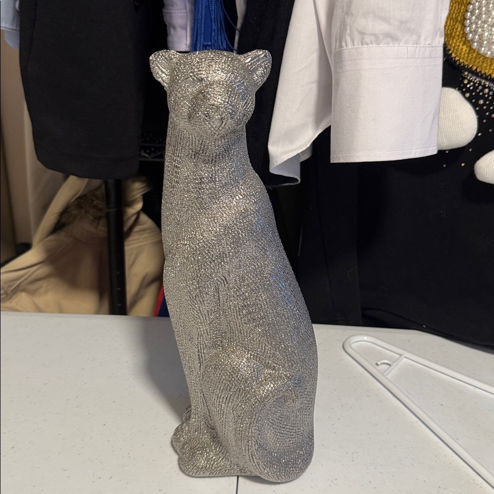 Silver Leopard Ceramic 12" Figurine